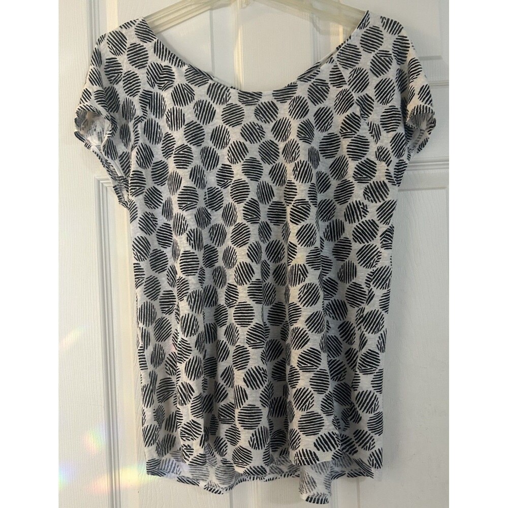 Lucky Brand Black And Cream Linen Blend Top Open Cross Back Women Size Large